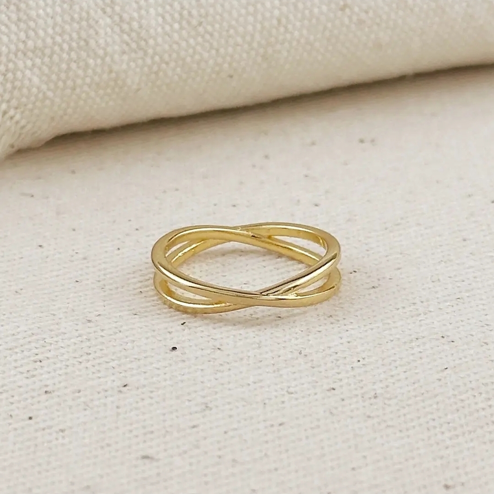 18 Karat Gold Filled  Double Band X Ring